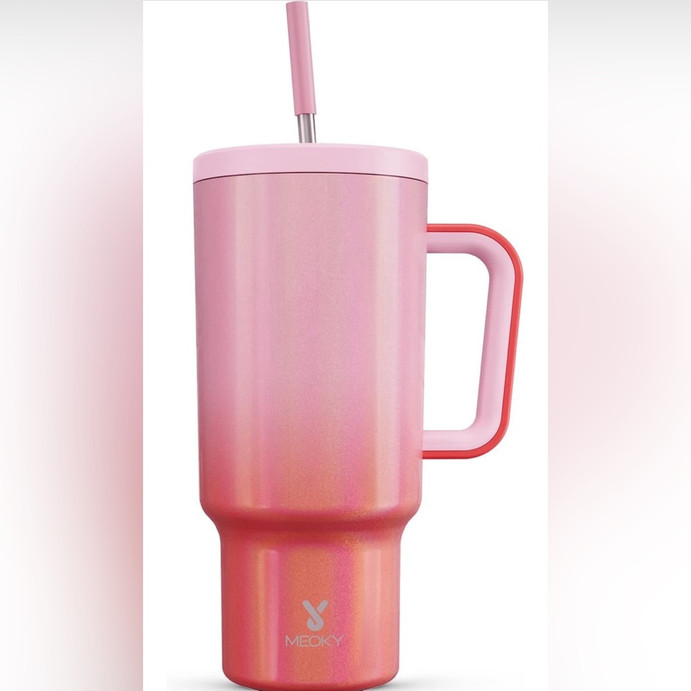 Meoky 40oz Tumbler with Handle, Leak-proof Lid and Straw (Flamingo) NIB